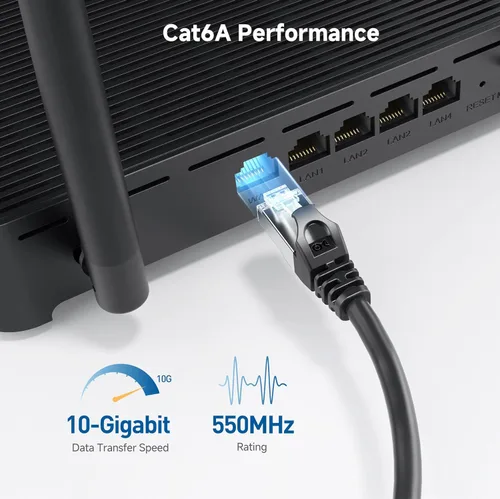 Vista 3 de Cable Matters Paquete de 5 cables Ethernet Cat 6A blindados cortos sin enganches de 10 Gbps, cable Cat 6A, cable Cat6A, cable Ethernet, negro