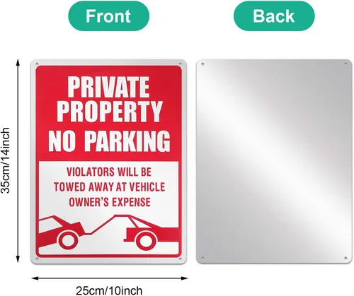 Vista 3 de 3 piezas de señal de no estacionar, señal reflectante de propiedad privada de 14 x 10 pulgadas, los infractores serán remolcados, aluminio libre