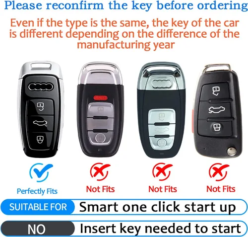 Vista 2 de Tukellen Funda de Cuero para Llavero de Audi con Cadena de Llaves, Protector de Funda de Cuero Compatible con Llavero Inteligente sin Llave 2019