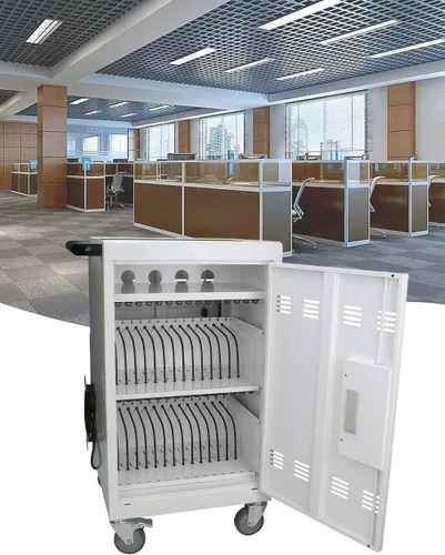 Vista 8 de Leavader Carros de carga móviles para tabletas, computadoras portátiles con tira de alimentación adicional de 4 bits, gabinete de carga