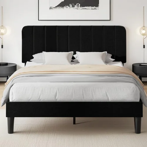 Vista 31 de VECELO Base de cama tapizada de tamaño matrimonial con 4 cajones y cabecero, plataforma de terciopelo, soporte de listones de madera, no necesita