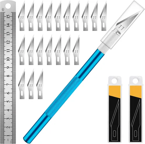 Vista 20 de 1 pieza cuchillo de manualidades cuchillo de hobby con kit de 11 piezas cuchillas de acero inoxidable, 1 pieza regla de acero de 15MM para arte