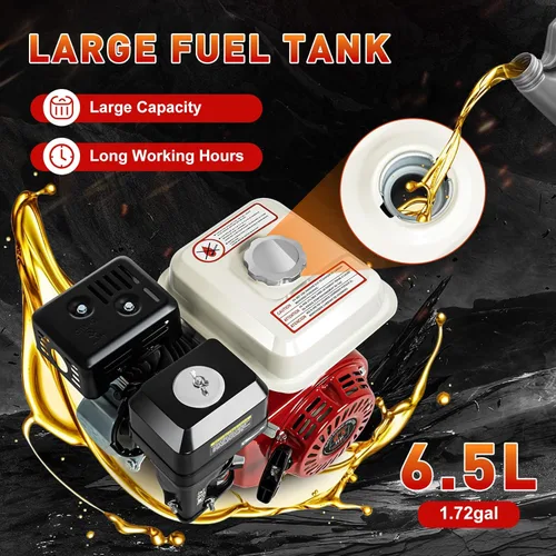 Vista 5 de Motor de gas refrigerado por aire de 4 tiempos de 6.5 HP, motor de gas de eje horizontal de 200 cc, motor de gasolina de arranque de tracción, OHV