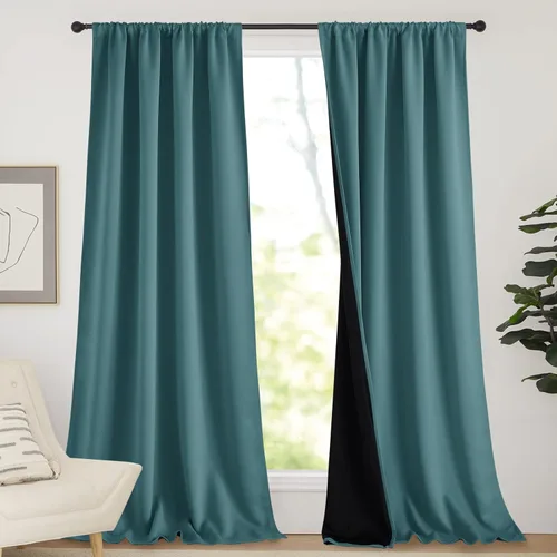 Vista 41 de NICETOWN Biscotti Beige 100% Cortinas opacas de 45" de largo para cocina, bolsillo con varilla para sótano completamente opaco, cortinas térmicas