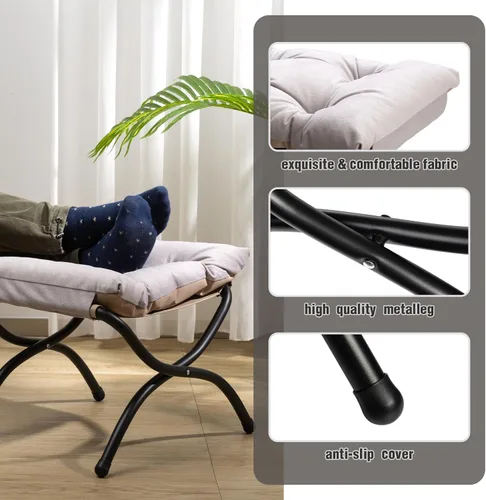 Vista 7 de HollyHOME 15"(H) Folding Footrest Stool, Upholstered Small Foldable Ottoman, Accent Padded Sofa Foot Stool for Lazy Chair, Metal Frame Portable Foot