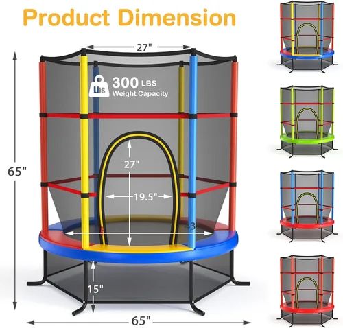 Vista 7 de GYMAX Trampolín de 55 pulgadas para niños, trampolín aprobado por ASTM con red de seguridad completa y cremallera lateral doble, mini trampolín