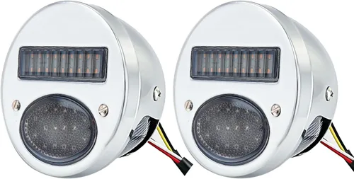 Vista 14 de FATECIM 2 Piezas Luces Traseras LED Vintage Duolamp de 12V Indicador de Parada Trasera con Señales de Giro y Lámpara de Placa de Matrícula Lente