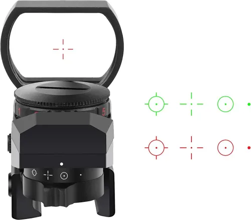 Vista 4 de Beileshi Mira Reflex, 4 Estilos de Retícula Ajustable, 5 Ajustes de Brillo, Punto Rojo y Verde con Montura de Riel de 20mm