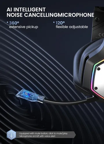 Vista 4 de EKSA - Auriculares inalámbricos para juegos, auriculares USB con micrófono de 2.4GHz para PC, PS5, PS4, Nintendo Switch, auriculares para PC