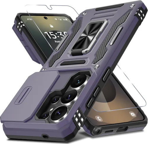Vista 58 de DEERLAMN Funda para Samsung Galaxy A15 5G con cubierta deslizante para la cámara + protector de pantalla (1 paquete), soporte de anillo giratorio