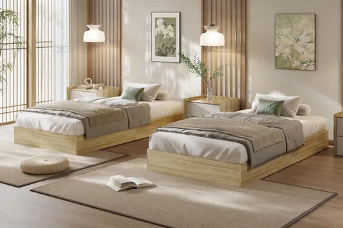 Vista 2 de GarveeHome Marco de cama de plataforma de madera de tamaño individual, marco de cama de madera sin cabecero, soporte de listones de madera,