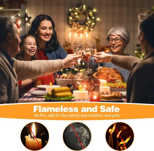 Vista 23 de KOABY Paquete de 12 luces de té sin llama de luz amarilla cálida que no parpadean, base negra, duran más de 100 horas, velas de té a