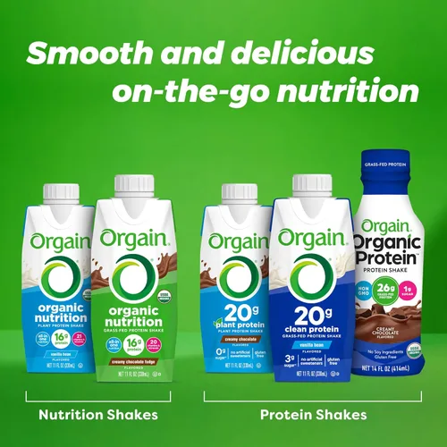 Vista 2 de Orgain Batido nutricional orgánico vegano a base de plantas, vainilla + chocolate suave, el embalaje puede variar, 11 onzas líquidas (paquete de 4)