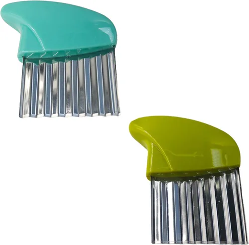 Vista 6 de Cortador de arrugas, cuchillo ondulado de acero inoxidable para papas y zanahorias, herramienta de cocina (verde)