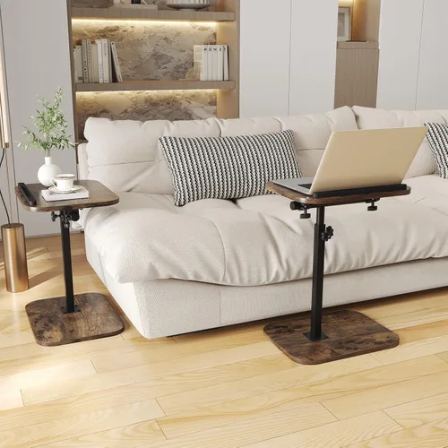Vista 7 de Juego de 2 mesas de sofá con brazo para TV, soporte de cama pequeño, en forma de C, mesas auxiliares laterales para sala de estar, dormitorio