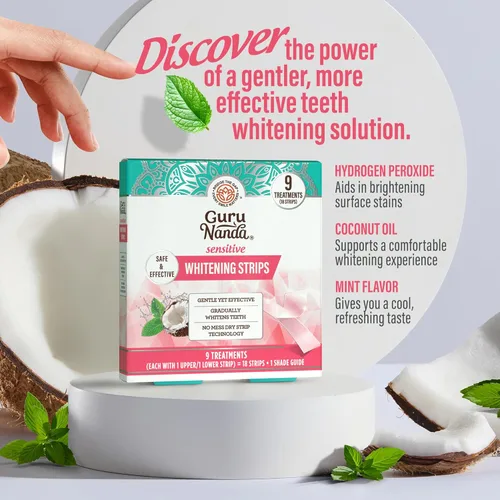 Vista 4 de GuruNanda Tiras blanqueadoras de dientes sensibles: tratamiento de 9 días, fórmula suave para los dientes, antideslizante, tecnología de tiras