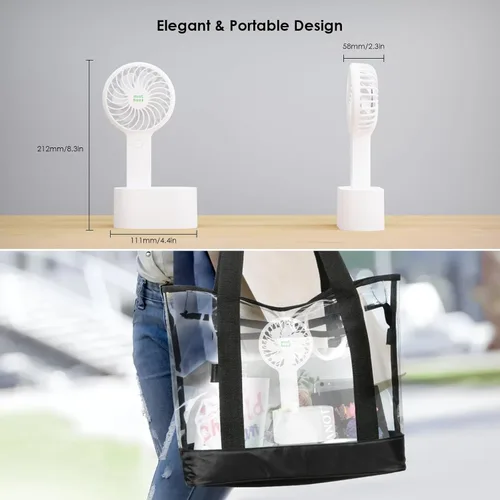 Vista 5 de Minthouz Mini ventilador de escritorio portátil, rotación automática de 90, recargable por USB de 2000 mAh, 3 velocidades, ventilador pequeño