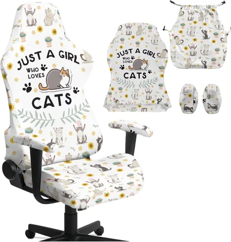 Vista 11 de Funda para silla de juegos de gatos lindos para niñas y hombres, fundas florales para reposabrazos elásticas, ergonómicas, protector de escritorio