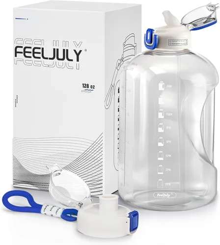 Botella de agua de 64 onzas con popote, botella de medio galón con tiempos para beber, jarra de agua reutilizable a prueba de fugas con asa y