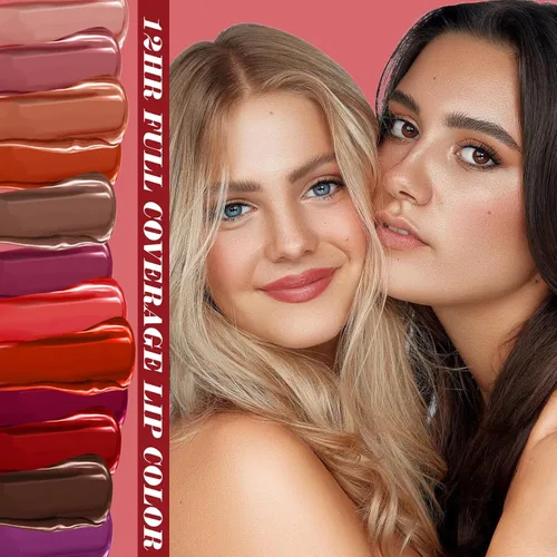 Vista 4 de Luxsea Juego de lápices labiales líquidos mate, kit de brillo labial de terciopelo de 12 colores, resistente al agua, larga duración, tinte