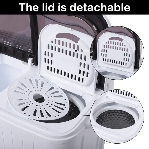 Vista 8 de Lavadora portátil, lavadora de doble tina de 14.3 libras, mini máquina de lavandería compacta con bomba de drenaje, lavadora semiautomática