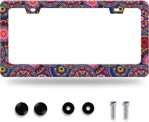 Vista 9 de Marco de matrícula retro con bandera de Estados Unidos, soporte para placa de matrícula con bandera americana de acero inoxidable, divertidos