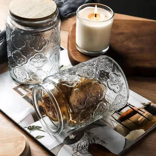 Vista 7 de Custde Tarros de almacenamiento de vidrio con tapa hermética, recipiente de 35 onzas para encimera de cocina con tapa de bambú, azúcar morena