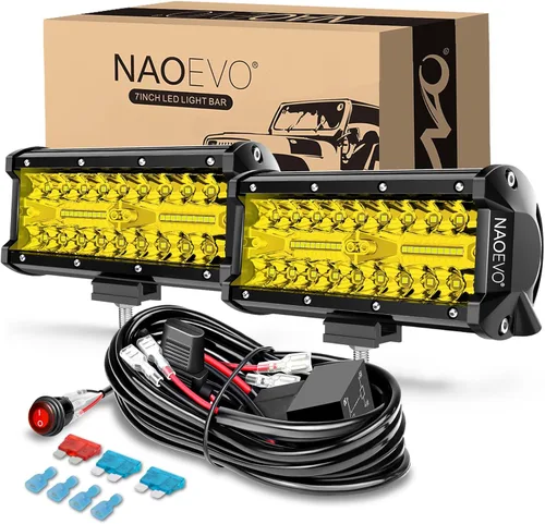 Vista 10 de NAOEVO Barra de luz de 7 pulgadas, 240 W, 24,000 lúmenes, luces LED de niebla/conducción todoterreno con arnés de cableado de 2 cables, luces