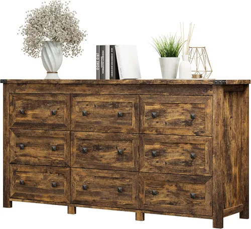 Vista 25 de Xixini - Cómoda para dormitorio con 5 cajones, cómoda alta de madera, organizador moderno de ropa estilo granja, gabinete de almacenamiento con asas