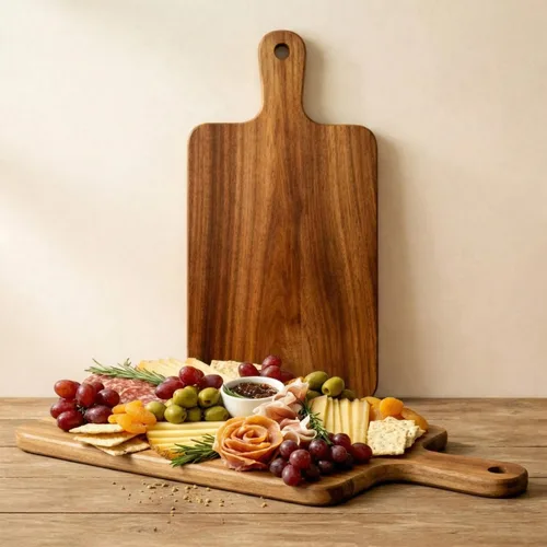 Vista 16 de Nuenen Tabla de cortar de madera con mango de 12 x 11 x 0.47 pulgadas, tablas de cortar de madera de bambú de acacia para cocina, pizza, pan, queso