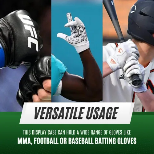 Vista 5 de Vitrina doble de lujo para guantes de MMA Estuche de exhibición de guantes de lucha con base resistente y soporte Protección UV acrílico