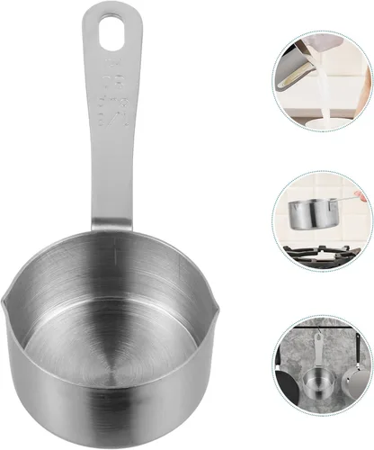 Vista 4 de Luxshiny Cacerola de acero inoxidable con dos lados para verter boquilla de leche 2.7 fl oz, calentador de mantequilla de leche, mini olla de cocina