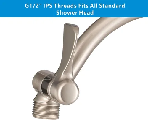 Vista 7 de Voolan Brazo de extensión de cabezal de ducha de metal, brazo de ducha ajustable de latón macizo curvado de 14 pulgadas, tubo de conexión universal