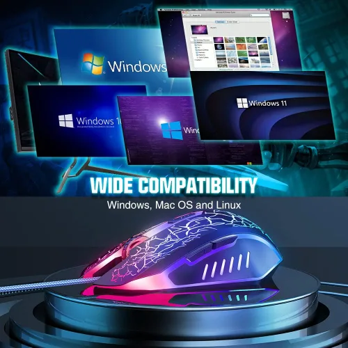 Vista 4 de BENGOO Ratón para juegos con cable, ergonómico para computadora portátil gamer, mouse óptico para computadora con retroiluminación RGB, 4 DPI