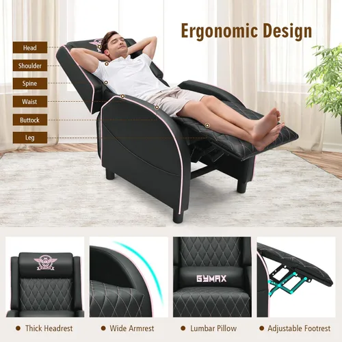 Vista 4 de POWERSTONE Silla reclinable para juegos con reposapiés, transpirable, de piel sintética, sillón reclinable de masaje, sofá ergonómico con soporte