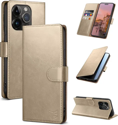 Vista 13 de SUANPOT Funda tipo cartera para iPhone 14 Pro de 6.1 pulgadas con bloqueo RFID, tarjetero y tarjetero, funda protectora de piel sintética con tapa