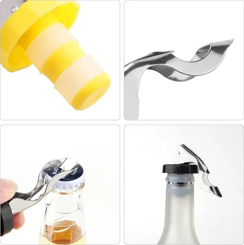 Vista 4 de Tapones de vino reutilizables de 6 piezas, tapón de botella de vacío de silicona, tapón de botella de bebida manual expansible, botella de vino