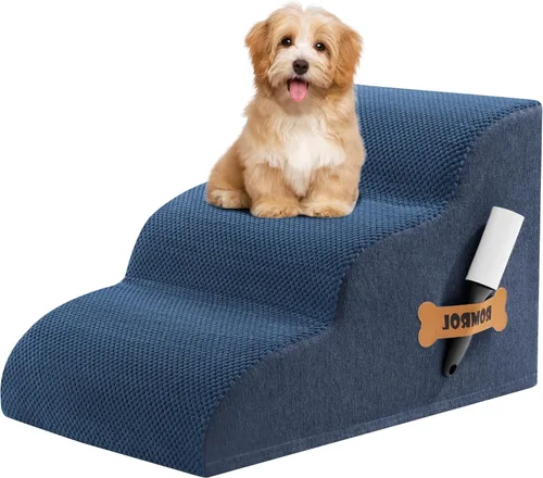 Vista 16 de Escaleras para perros Romrol, rampa para camas y sofás, escalones extra anchos para mascotas con cubierta duradera impermeable y antideslizante