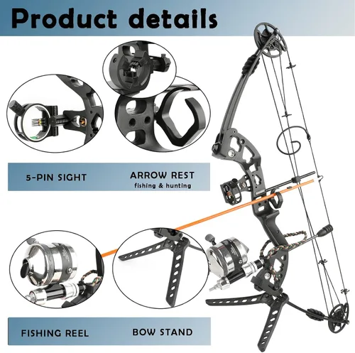 Vista 3 de Kit de arco compuesto de pesca con arco listo para pescar, con carrete de pesca de arco, flechas de pesca con arco mano derecha e izquierda
