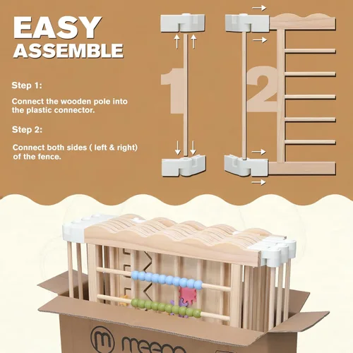 Vista 8 de M MEEPO Corralito para bebés, 57 x 57 x 25 pulgadas, corralito para bebés de madera de tamaño y forma ajustables con 2 bolsas de almacenamiento