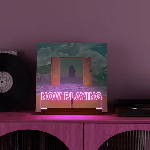 Vista 3 de YuanDian Now Playing Soporte para discos de vinilo, soporte acrílico de madera para exhibición de álbumes de vinilo con control remoto de 16