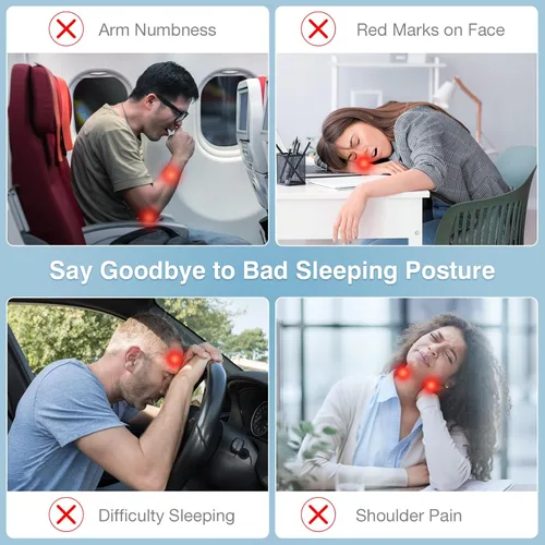 Vista 2 de MoKo Almohada inflable de viaje, cómoda almohada para el cuello con bolsa de almacenamiento, soporte de hombro y cuello para evitar el dolor