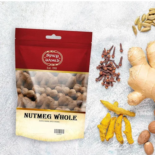 Vista 5 de Spicy World Nuez Moscada Entera Bolsa de 12 Onzas - ¡Más de 60 Piezas! - Pura, Sin OGM, Totalmente Natural, Vegana