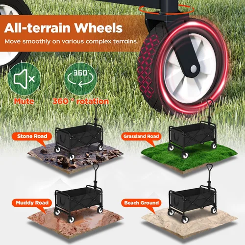 Vista 6 de PayLessHere Carrito plegable con ruedas Negro Carrito plegable resistente con capacidad de 330 libras con ruedas todo terreno y mango