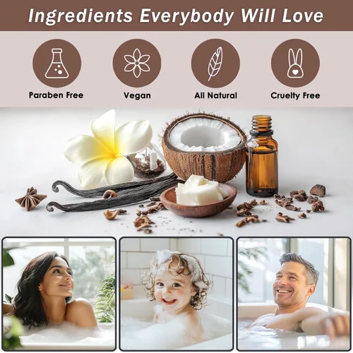 Vista 6 de Canastas de spa para mujeres - Set de baño de lujo con coco y vainilla - Kit de spa incluye lavado, baño de burbujas, loción, sales de baño