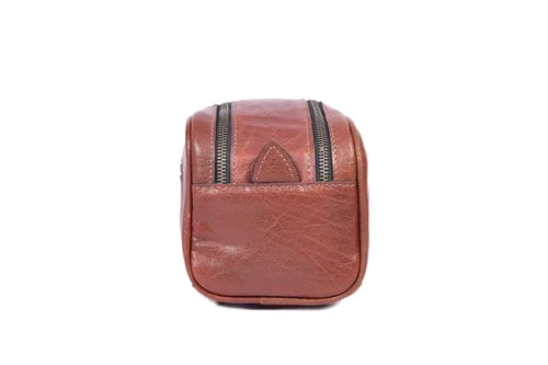 Vista 7 de Neceser de viaje de cuero premium de 10" con forro impermeable Kit Dopp vintage hecho a mano tamaño King de Aaron Leather Goods, I Marrón