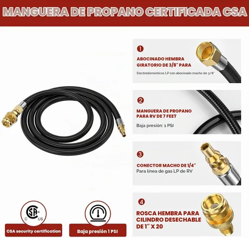 Vista 2 de GasXpert Manguera de conexión rápida de propano de 7 pies para RV a parrilla de gas, accesorios de conexión rápida de propano para botella