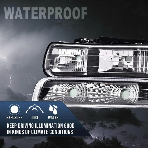 Vista 7 de G-PLUS Conjunto de faros, compatible con Chevy Silverado 1999 2000 2001 2002/Se ajusta a Suburban Tahoe 2000-2006 Faros delanteros de parachoques