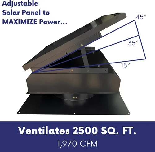 Vista 5 de Remington Solar Ventilador solar "Builder Series" de 30 vatios para ático - Incluye adaptador de 110 V para funcionamiento nocturno automático