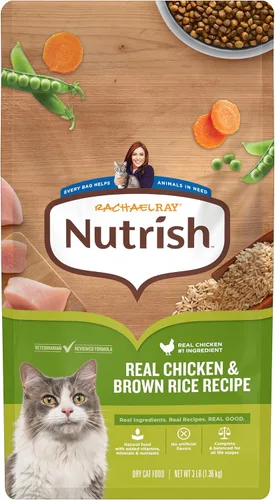 Nutrish Comida seca para gatos, receta de pollo y arroz integral, bolsa de